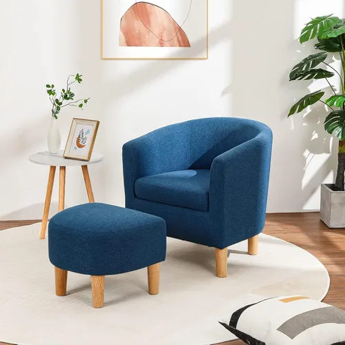 Miniatura 3 de DAZONE - Silla de acento de mediados de siglo moderna con otomano, juego de sillas cómodas con apoyapiés para sala de estar, sofá de barril redondo