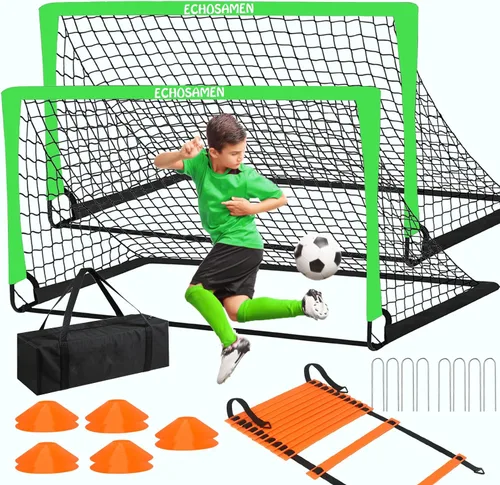 Miniatura 12 de Porterías de fútbol para niños para el patio trasero, juego de 2 porterías de fútbol de 6 x 4 pies para niños con red de fútbol, 10 conos de fútbol