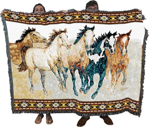Miniatura 28 de Pure Country Weavers Manta con diseño de hermosas rubias de Robert Duncan, regalo para los amantes de los caballos, manta occidental tejida