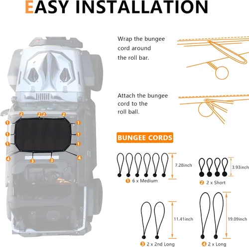 Miniatura 2 de Sombrilla para 2007-2018 Jeep Wrangler JK JKU de 2 puertas y 4 puertas frontales, malla para parasol, JK, JK Unlimited, Sport, Sport S, Sahara