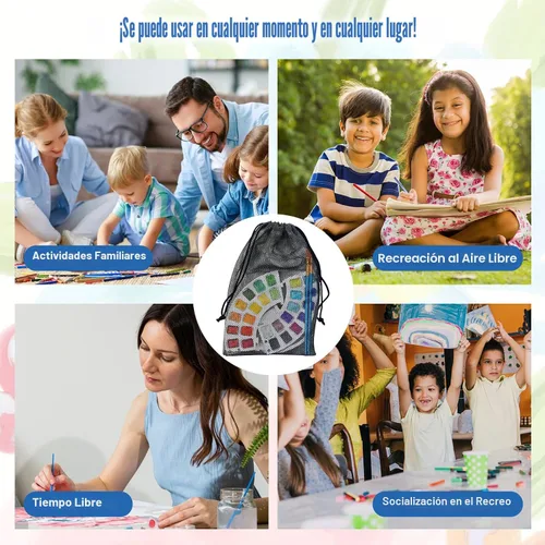 Miniatura 4 de Libro de trabajo de acuarela, libro para colorear al agua con 13 páginas de papel de 300 GSM, juego de pintura de acuarela de 26 colores con pincel