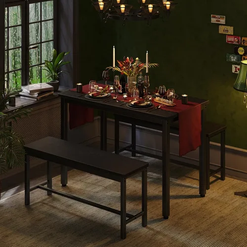 Miniatura 6 de Tatub Juego de mesa de comedor para 4, mesa de cocina de 3 piezas con 2 bancos, juego de comedor que ahorra espacio para rincón de desayuno y Negro