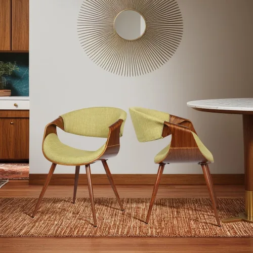 Miniatura 12 de Armen Living Silla de comedor de mediados de siglo estilo mariposa con acabado en nogal y tela verde Tela verde/nogal