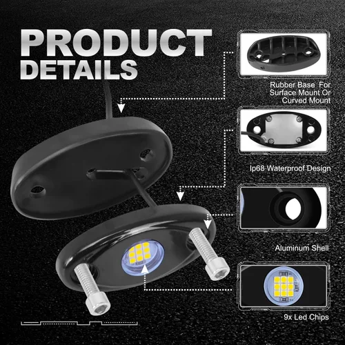 Miniatura 2 de 6Pods - Luces LED de neón blancas para auto, camiones, ATV, UTV, SUV, debajo de la carrocería, lámpara impermeable (blanco)