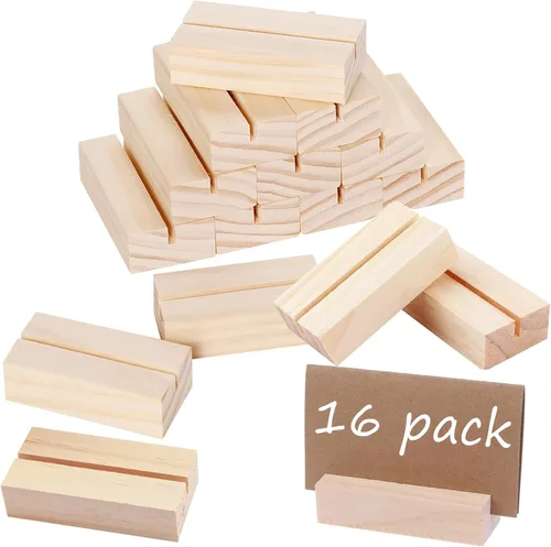 Miniatura 9 de 10 soportes de madera para tarjetas de lugar, soportes de madera para números de mesa de madera, soporte de letrero acrílico de madera, decoración