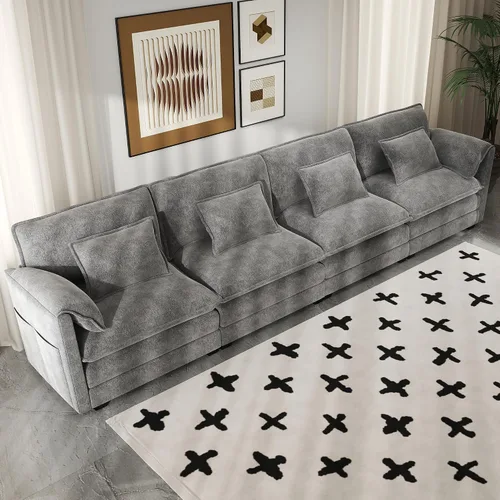 Miniatura 17 de Real Relax 145'' Sofá seccional modular, sofá convertible de 4 plazas con chenilla, 8 almohadas y 2 reposabrazos para sala de estar, oficina