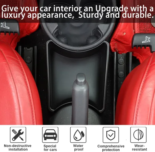 Miniatura 3 de HAPPYHORSE Caja de Almacenamiento para Consola de Coche Bandeja Organizadora Compatible con Fiat 500 2007-2015 Portavasos de Control Central Caja