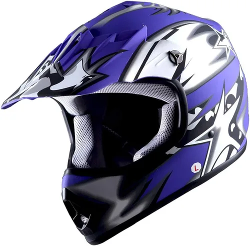WOW Youth Kids Motocross BMX MX ATV Dirt Bike Moutain Helmet Storm Black Estrella azul mate