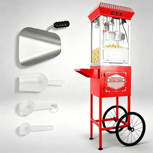 Miniatura 16 de Máquina comercial para palomitas de maíz de 32 oz con carrito - Hervidor de acero inoxidable con ruedas, bandeja calefactora y vidrio templado