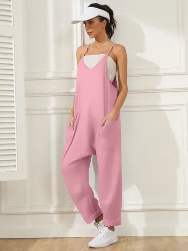 Miniatura 4 de AUTOMET Overol casual de verano para mujer, sin mangas, holgado, tirantes delgados, overoles holgados con bolsillos 2023