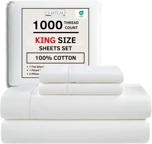 Miniatura 31 de Juego de sábanas 100% algodón para cama King, juego de sábanas certificadas de 1000 TC con bolsillo profundo, juego de sábanas y fundas de almohada