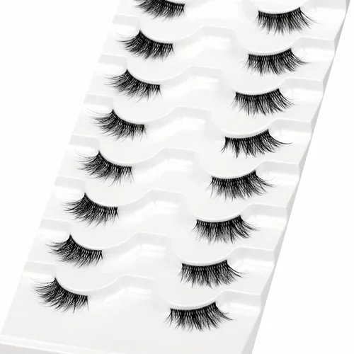 Miniatura 188 de Pooplunch - Pestañas postizas finas de visón sintético, estilo ojo de gato, naturales, cruzadas, tipo racimo, efecto 8D de volumen, tiras