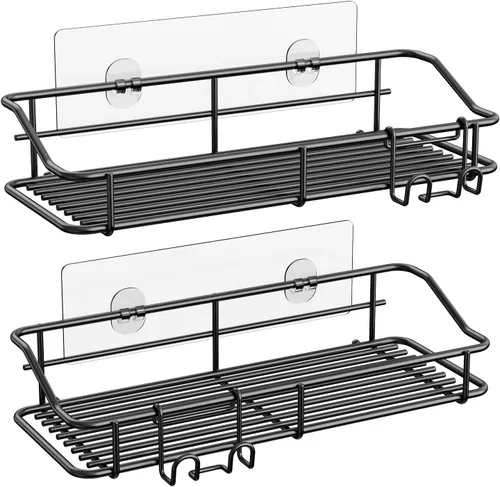 Miniatura 10 de Nieifi - Estante adhesivo para ducha con estantes de almacenamiento sin perforación de acero inoxidable con ganchos para baño, lavabo, aseo