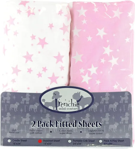 Miniatura 28 de Frenchie Mini Couture Sábanas bajeras para cuna, 100% algodón, se adaptan a colchones de niños pequeños, estrellas azules, 28 x 52 pulgadas, paquete