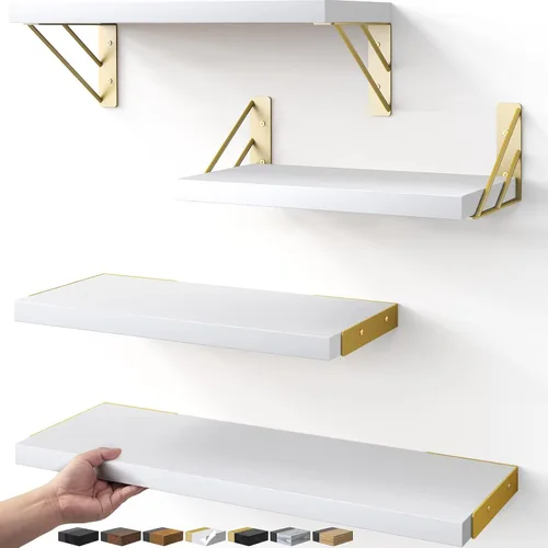 BAYKA Estantes de pared para decoración de dormitorio, estante de pared flotante para almacenamiento en sala de estar y cocina, estantes de madera