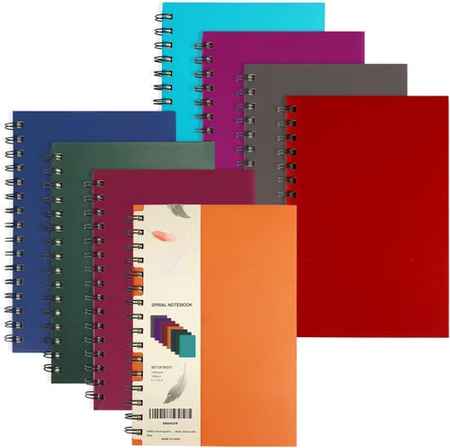 EOOUT Paquete de 8 cuadernos en espiral, cuadernos A5 de tapa dura, diarios en espiral con rayas universitarias, colores surtidos de tonos de joyas,