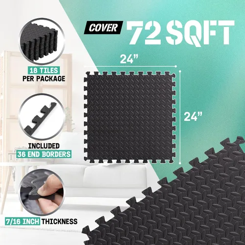 Miniatura 2 de Yes4All 24SQFT-120SQFT - Tapete de ejercicio de rompecabezas para gimnasio en casa, baldosas de espuma EVA entrelazadas con borde