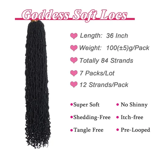 Miniatura 2 de Leeven Cabello de Ganchillo Goddess Locs de 36 Pulgadas, 7 Paquetes, Negro Natural, Soft Locs de Ganchillo con Extremos Rizados, Cabello Sintético