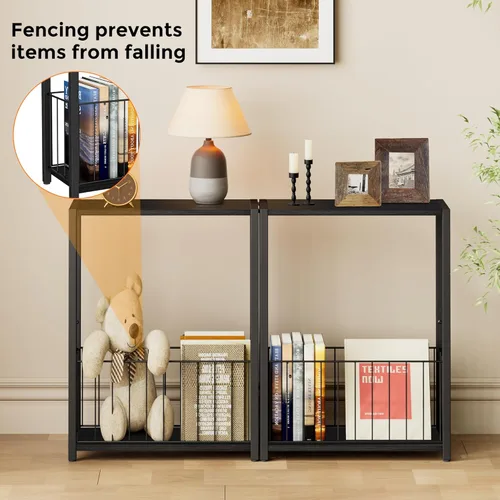 Miniatura 4 de Homleke Juego de 2 mesas laterales estrechas con soporte para revistas, mesas auxiliares delgadas perfectas para espacios pequeños, diseño que Negro