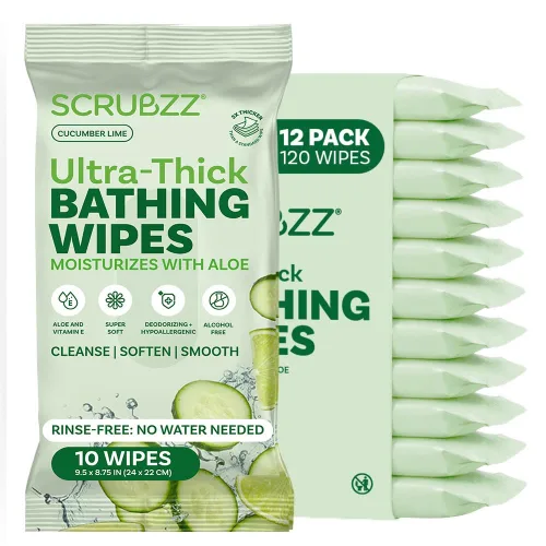 Miniatura 12 de Toallitas de baño extra grandes sin enjuague para adultos - 40 paños desechables para limpieza corporal para hombres, mujeres y personas mayores