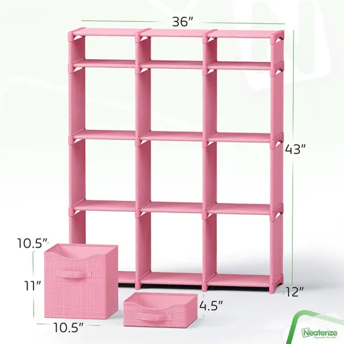 Miniatura 2 de Armario organizador con 12 cubos de almacenamiento, cestas de fácil montaje, con cajones, para ropa, para habitación, habitación del bebé y Rosa