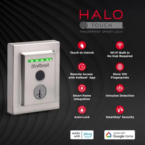 Miniatura 10 de Kwikset Halo Touch Cerradura inteligente con huella dactilar y WiFi, cerradura de puerta de entrada sin llave de bajo perfil, desbloqueo Níquel
