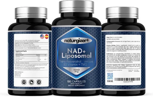 Miniatura 8 de Suplemento liposomal NAD+ con resveratrol, vitamina B3 y TMG Fórmula real NAD Plus, no NMN o NR Potente 4 en 1 saludable envejecimiento y apoyo