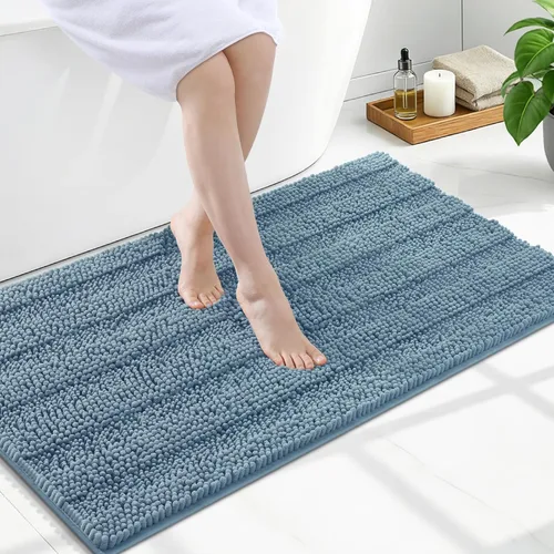 Miniatura 36 de Grandaily Alfombras de baño de felpilla a rayas de 24 x 16 pulgadas, extra gruesas y suaves, absorbentes, parte trasera de goma, alfombra de ducha