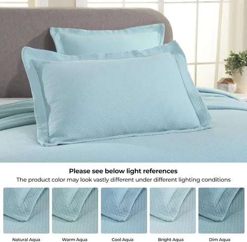 Miniatura 5 de Cubrecama doble Superior Diamond Solitaire de algodón de primera calidad Jacquard Matelassé con fundas de almohada a tono, color aguamarina Aqua