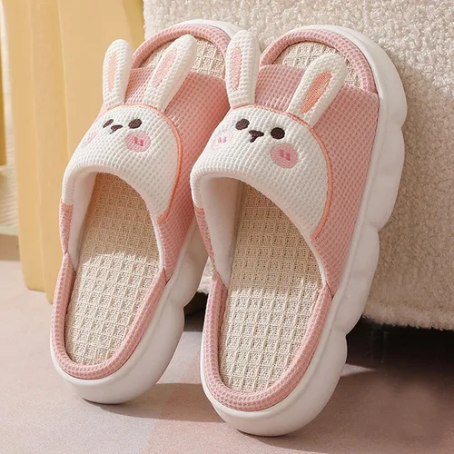 Miniatura 2 de Aucomfo Pantuflas de lino, bonitas pantuflas de animales para mujeres y hombres, bonitas pantuflas de casa para mujeres, pantuflas de casa kawaii