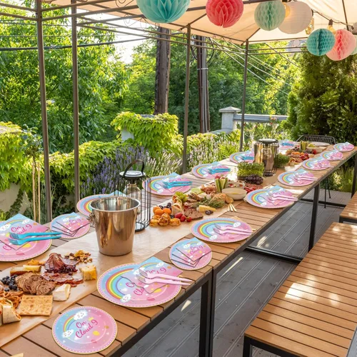 Miniatura 5 de 96 piezas de decoraciones de cumpleaños de On Cloud 9 para niñas, suministros de platos y servilletas de fiesta On Cloud 9, juego de vajilla
