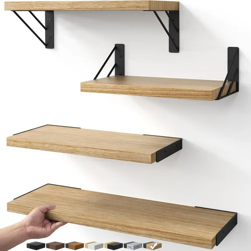 Miniatura 17 de BAYKA Estantes de pared para decoración de dormitorio, estante de pared flotante para almacenamiento en sala de estar y cocina, estantes de madera