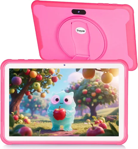 Trayoo Tableta para niños, tableta de 10.1 pulgadas para niños con funda incluida, almacenamiento 64G, cámara dual, WiFi, aplicaciones educativas