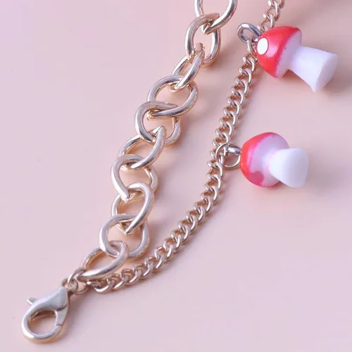 Miniatura 8 de Rrdaily Tobillera de doble capa con forma de hongo, bonita pulsera de hongo rojo, pulsera combinada para mujeres y niñas, Sin gemas.