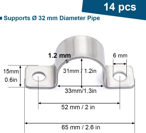 Miniatura 2 de Abrazaderas de conducto de acero inoxidable de 1-1/4 pulgadas, abrazaderas de tubo de dos agujeros, soporte en U de metal, clips de fijación