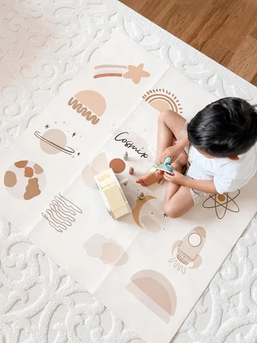 Miniatura 13 de Uniklook Tapete reversible de cuero vegano multiusos para niños, manta de pícnic infantil, impermeable, para silla alta, a prueba de arena, manta
