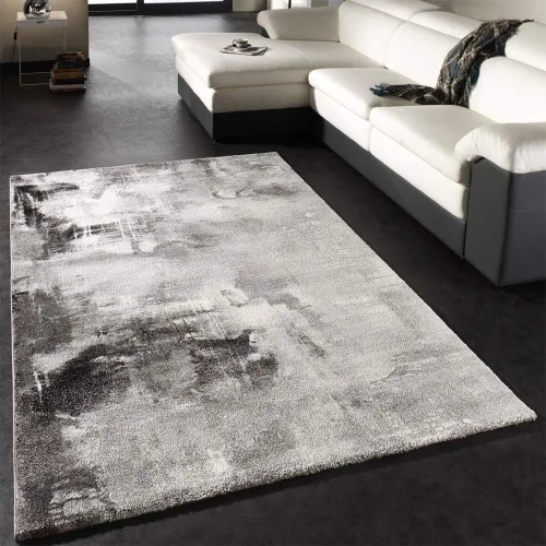Paco Home Alfombra de área moderna con diseño artístico en gris moteado negro, tamaño: 5'3" x 7'7"