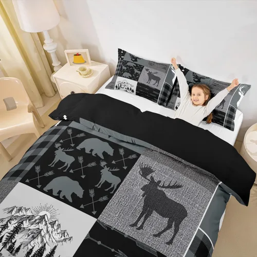 Miniatura 40 de Erosebridal Funda de edredón rústica de ciervo, tamaño individual, funda de edredón de retazos de oso para niños, adolescentes y adultos, juego