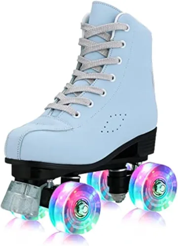 Miniatura 11 de YYW - Patines de cuero PU de alta calidad para mujeres y hombres, tipo botín, clásicos de doble fila, para interiores y exteriores, con bolsa