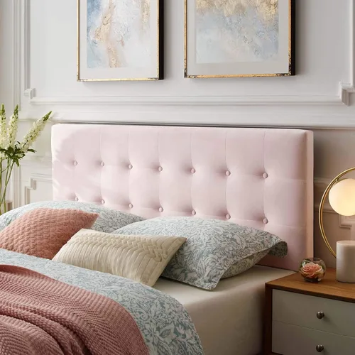 Miniatura 10 de Modway Emily - Cabecero de terciopelo con estilo capitoné para cama Queen, color azul claro