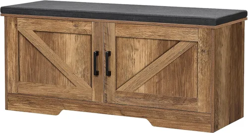 Miniatura 14 de HOMSHO Banca de almacenamiento de 2 niveles, banca para zapatos de 70 cm de ancho con cojín de asiento acolchado, banca de entrada con 2 puertas