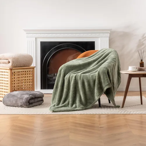 Miniatura 7 de Manta Berkshire Classic Extra-Fluffy™ Manta de felpa extra suave tamaño King, manta de pelo largo suave y esponjosa para sofá cama, verde salvia