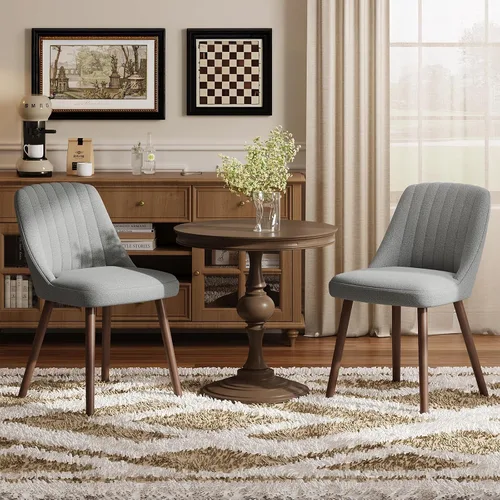 Miniatura 28 de MALOL Juego de 2 sillas de comedor tapizadas, sillas de cocina de tela moderna con respaldo, patas de madera para cocina, comedor, restaurante, beige