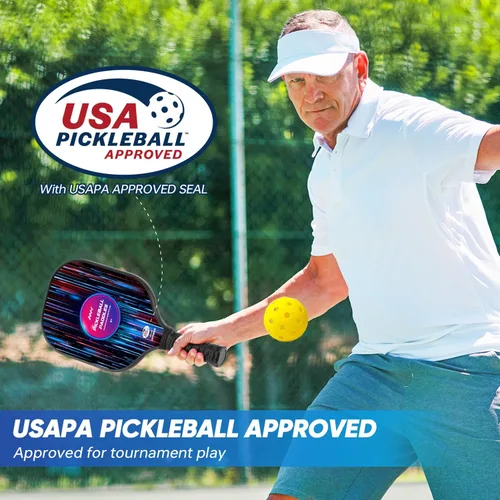 Miniatura 2 de Juego de 2 palas de pickleball de fibra de vidrio para principiantes, raquetas de pickleball aprobadas por USAPA, paquete de 2 con 4 bolas
