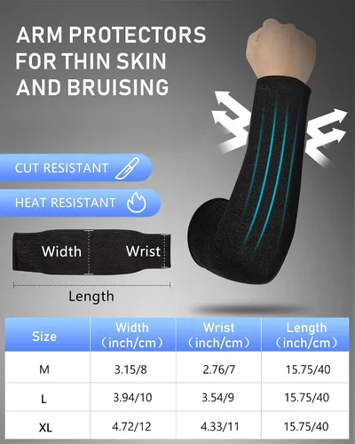 Miniatura 2 de Geyoga 2 pares de mangas protectoras de brazo para piel fina y moretones, resistentes a los cortes, para hombres y mujeres (M, Hppe, negro)
