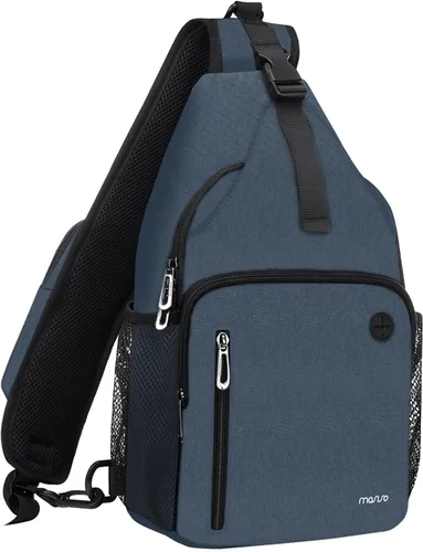 Miniatura 13 de MOSISO Mochila tipo bandolera, bolsa de hombro cruzada, bolsa de viaje para senderismo, bolsa de pecho con bolsillo frontal cuadrado y puerto