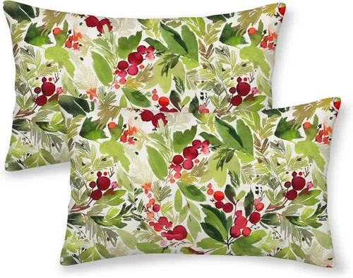 Miniatura 26 de Fundas de almohada navideñas de 18x18 pulgadas, paquete de 2, cuadros búfalo rojo y negro con ciervo, fundas de almohada decorativas, decoración