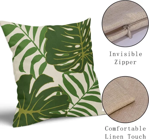 Miniatura 4 de Juego de 2 fundas de almohada de hojas verdes tropicales de 18 x 18 pulgadas, modernas hojas de palmera botánicas decorativas para exteriores