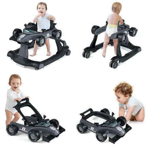 Miniatura 10 de HONEY JOY Andador de bebé 4 en 1, andador de actividad con empuje con 3 alturas ajustables, ruedas suaves con velocidad ajustable, asiento Blanco