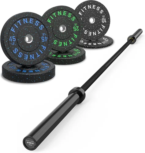 Miniatura 10 de HANDBODE Olympic High-Bounce Bumper Plates Bench Press Barbell Weights Set 2 - Inch, 10-55 lb Rubber Weight Sets for Home Gym, Strength Training